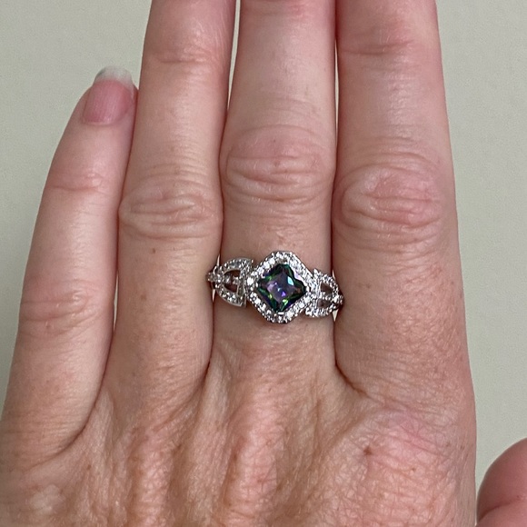 925 Sterling Silver Mystic Rainbow Diamond Ring - Picture 12 of 13